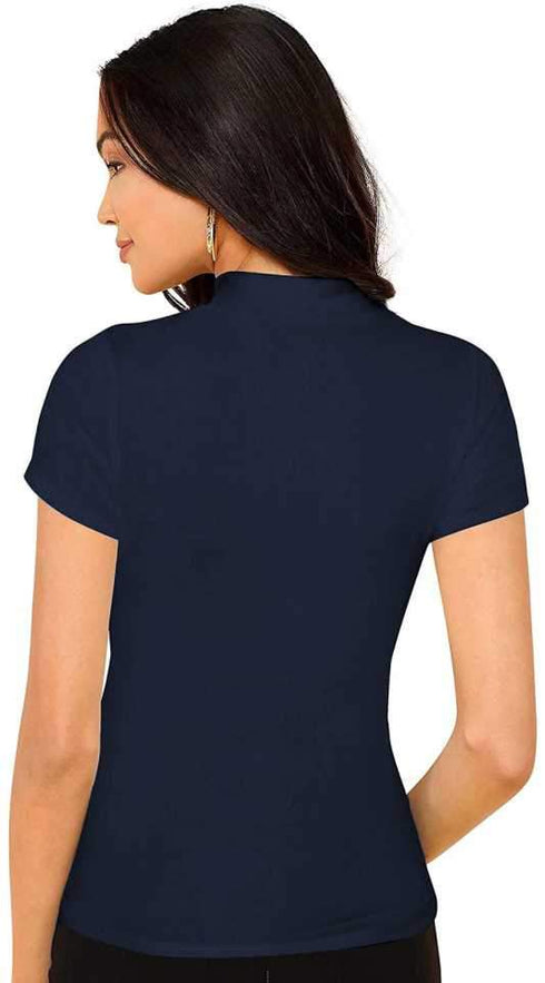 Women Navy Blue Round Neck Half Sleeves T-Shirt